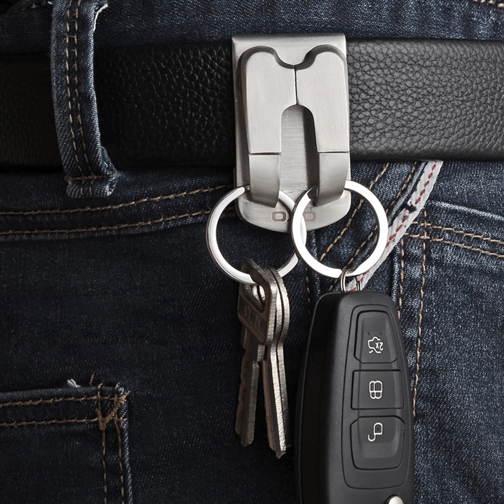 GENEMA Stainless Steel Keyring Security Clip On Heavy Duty Belt Key Clip  Belt Keychain 2 Detachable Keyrings Belt Key Holder